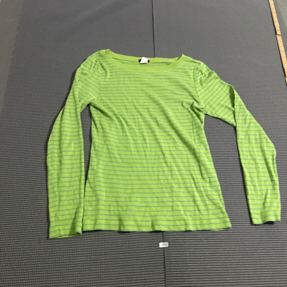 J.Crew Womens Large Green Blue Striped Pima Cotton Modal Long Sleeve Tee